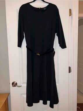 Lauren Ralph Lauren Black Midi Dress with Slim Belt